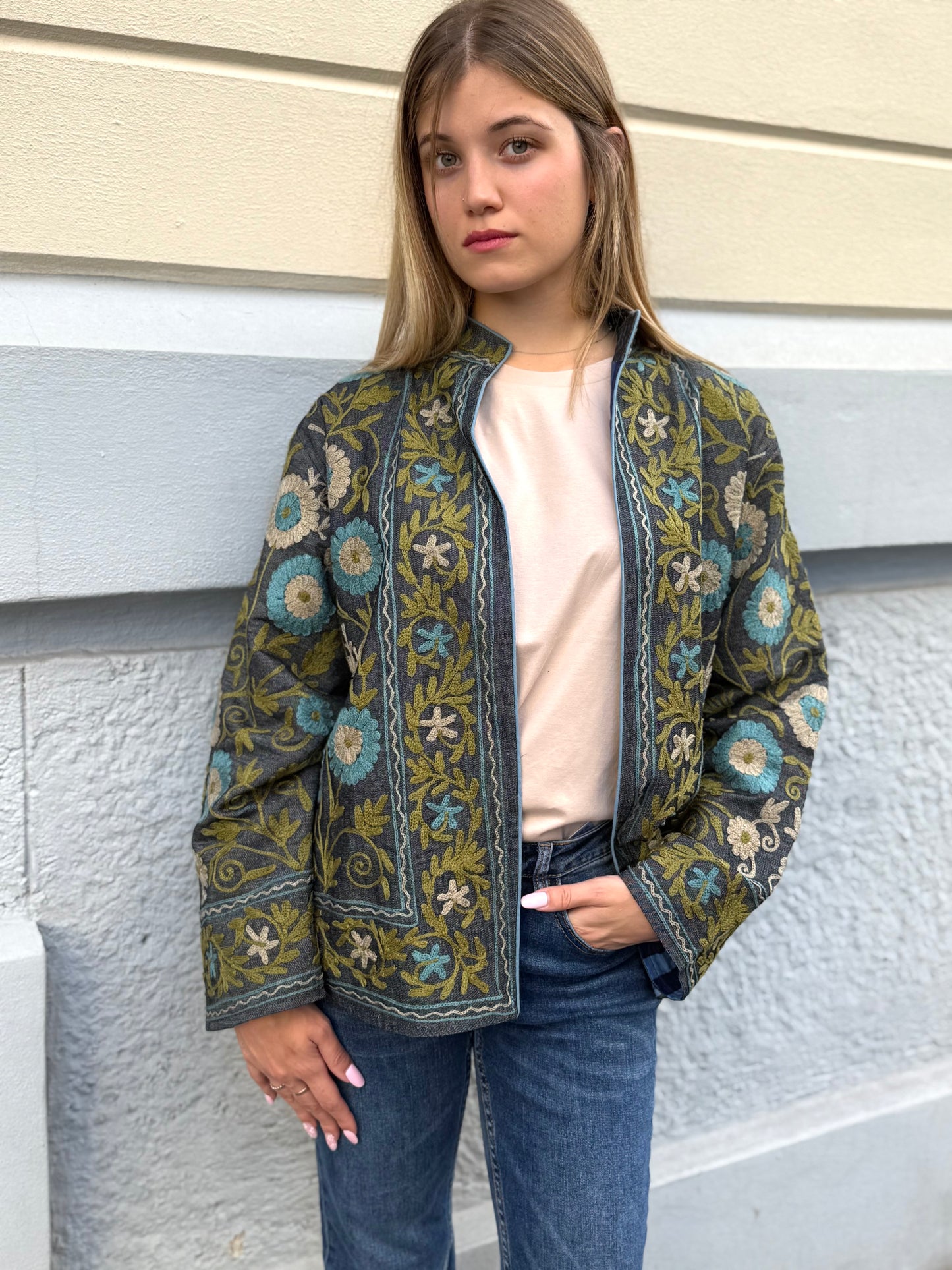 Denim Suzani Jacket Embroidered - limited edition