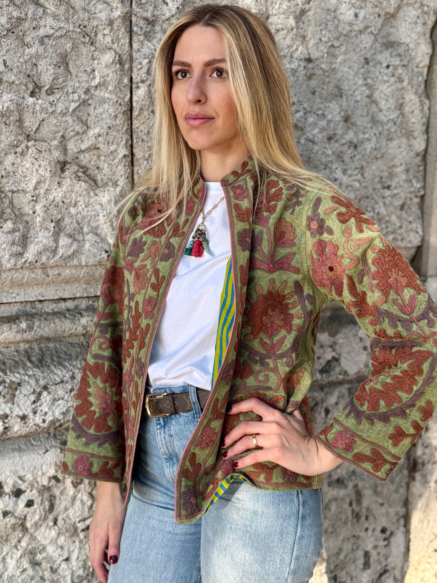 Cotton Stone Washed Suzani Jacket Embroidered