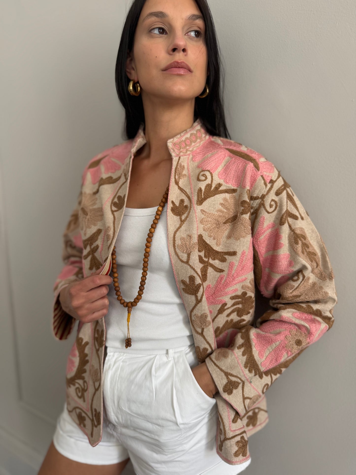 Cotton Linen Suzani Jacket Embroidered