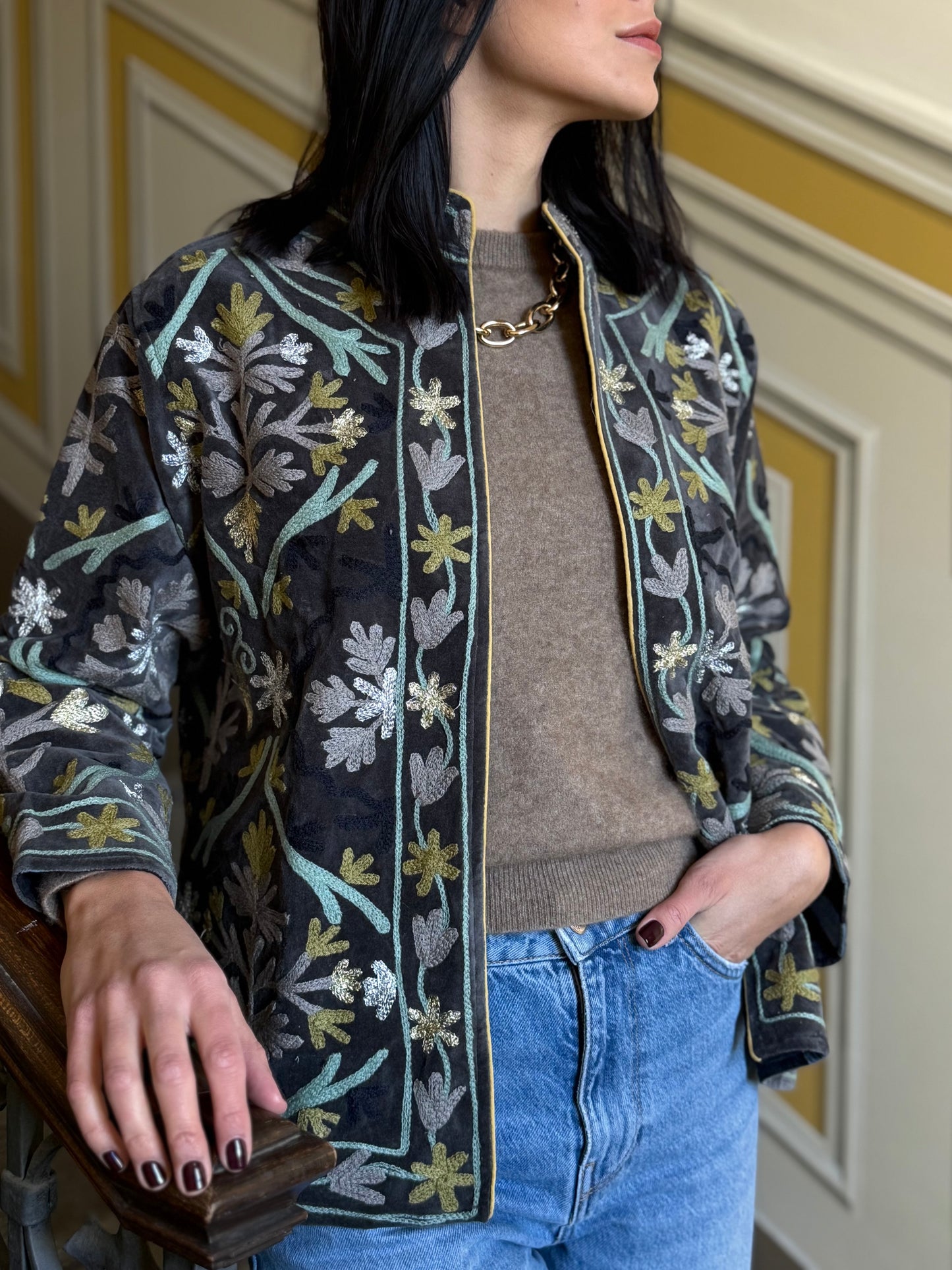 Zari Velvet Jacket - Grey