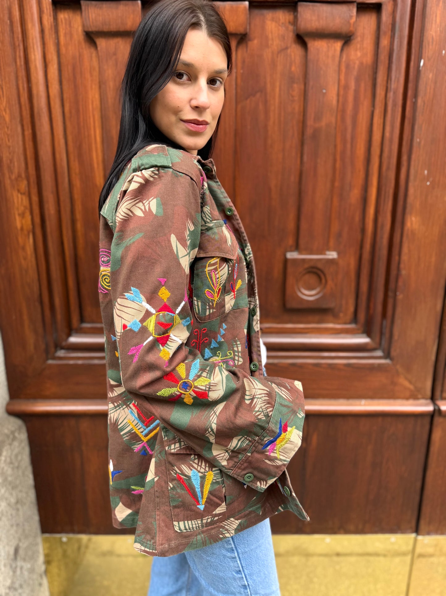 Vintage Army Jacket hand embroidered - Hindi