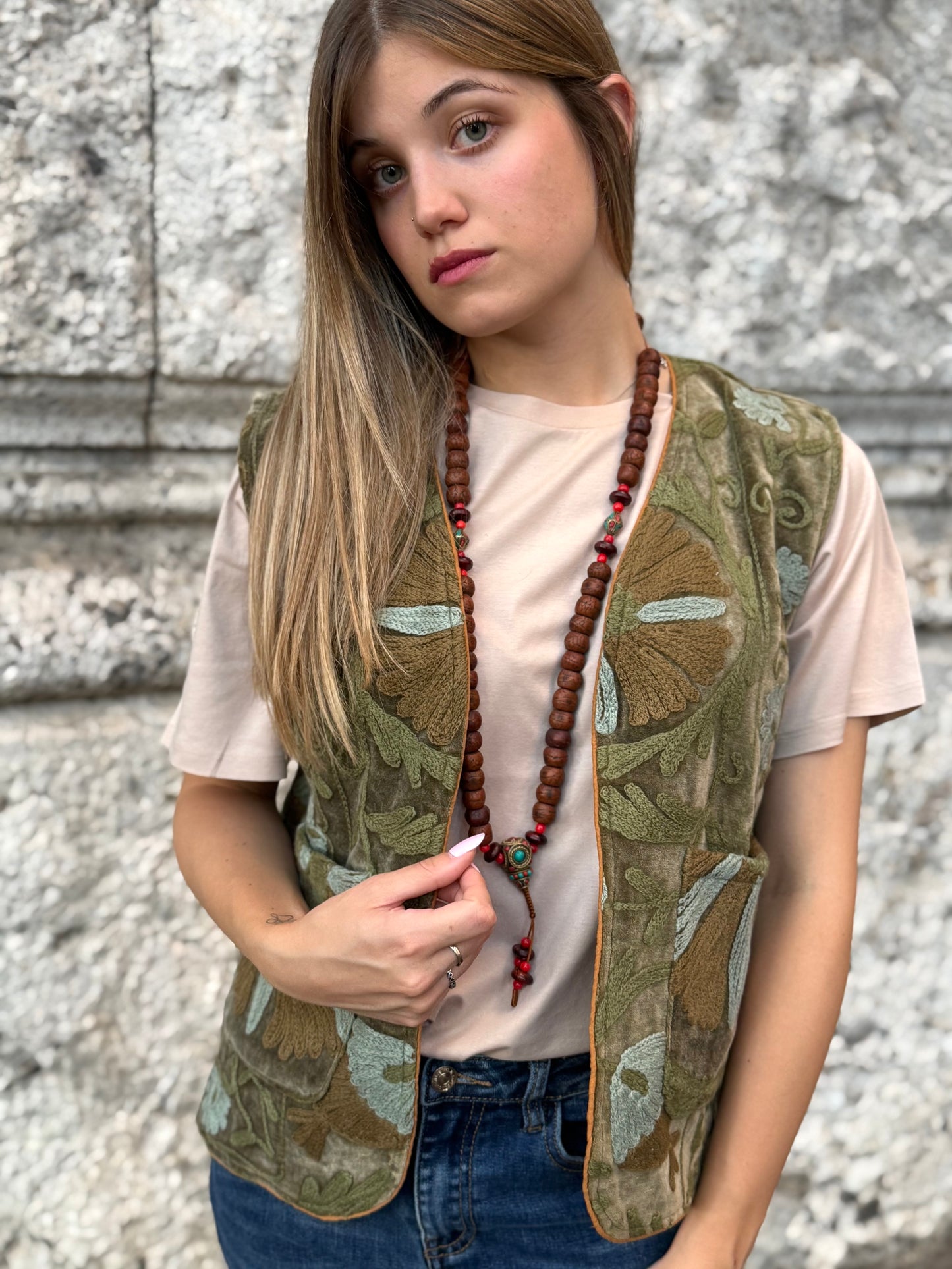 Velvet Boho Embroidered Vest Gilet