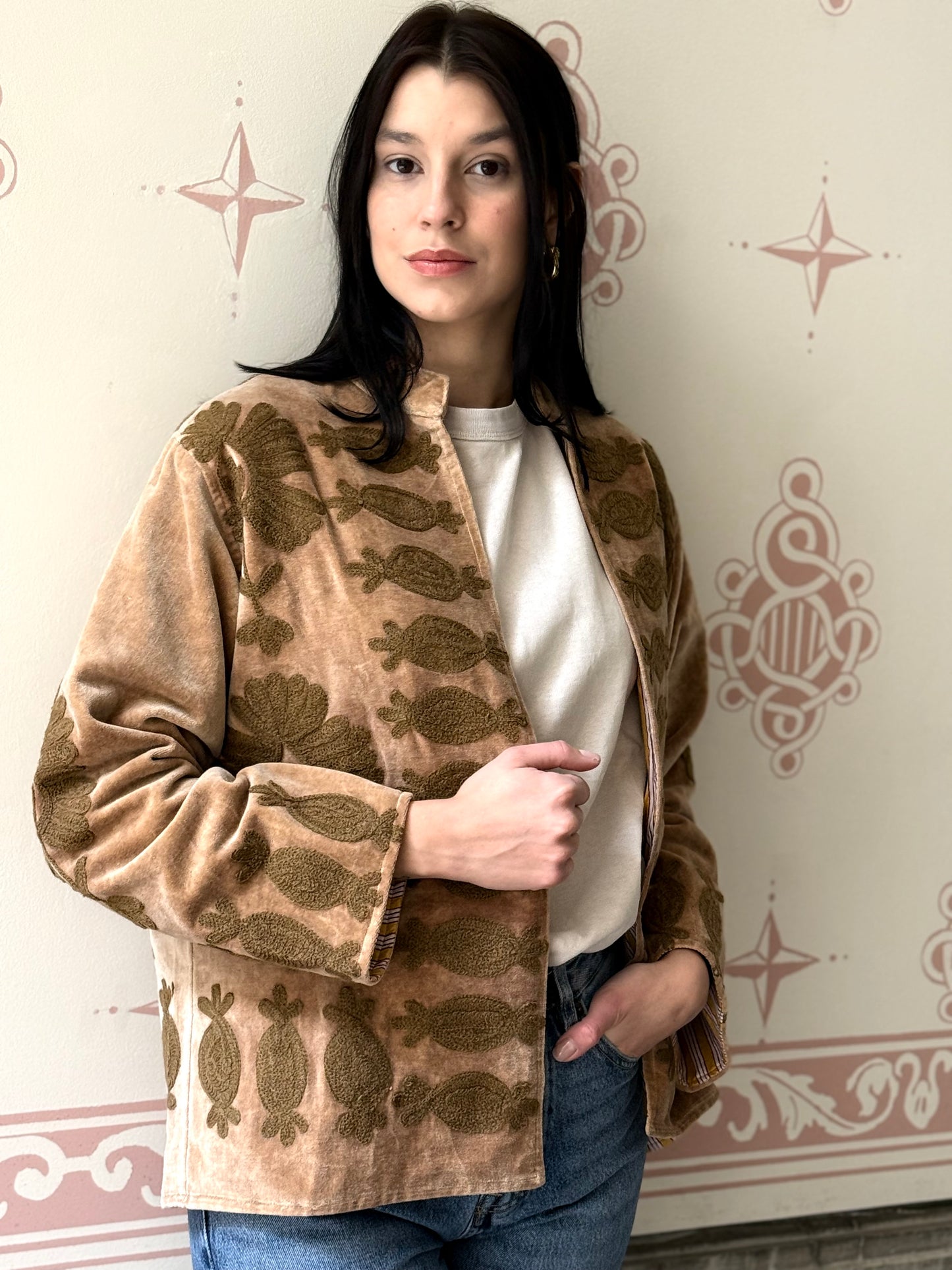 Flower Velvet Jacket - Cream
