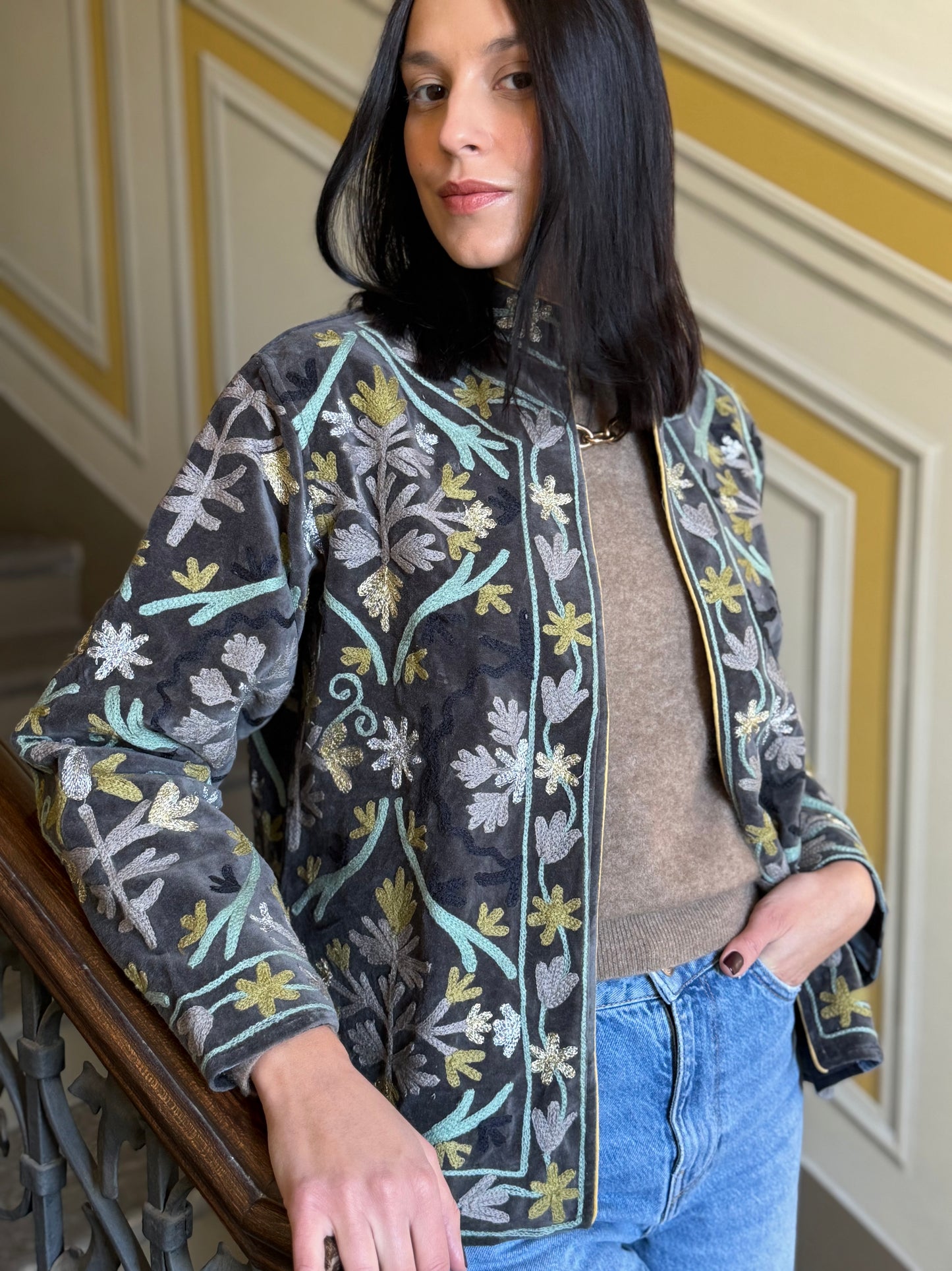 Zari Velvet Jacket - Grey