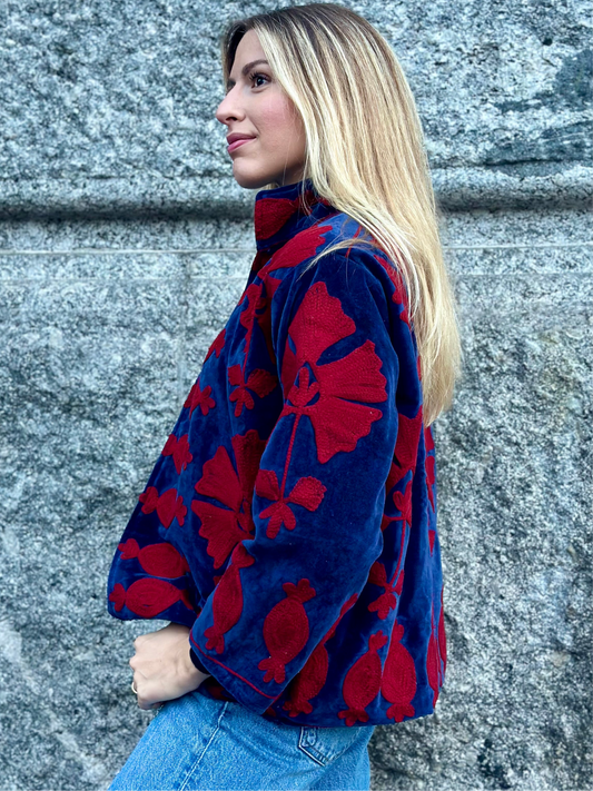 Suzani Giacca Kimono in velluto ricamata