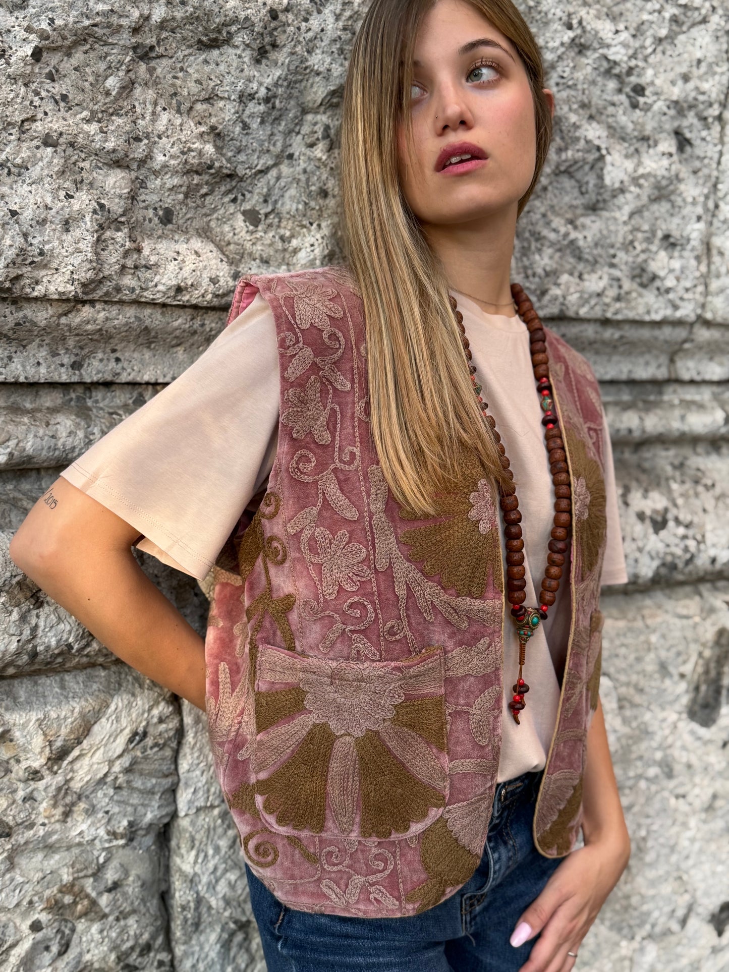 Velvet Boho Embroidered Vest Gilet