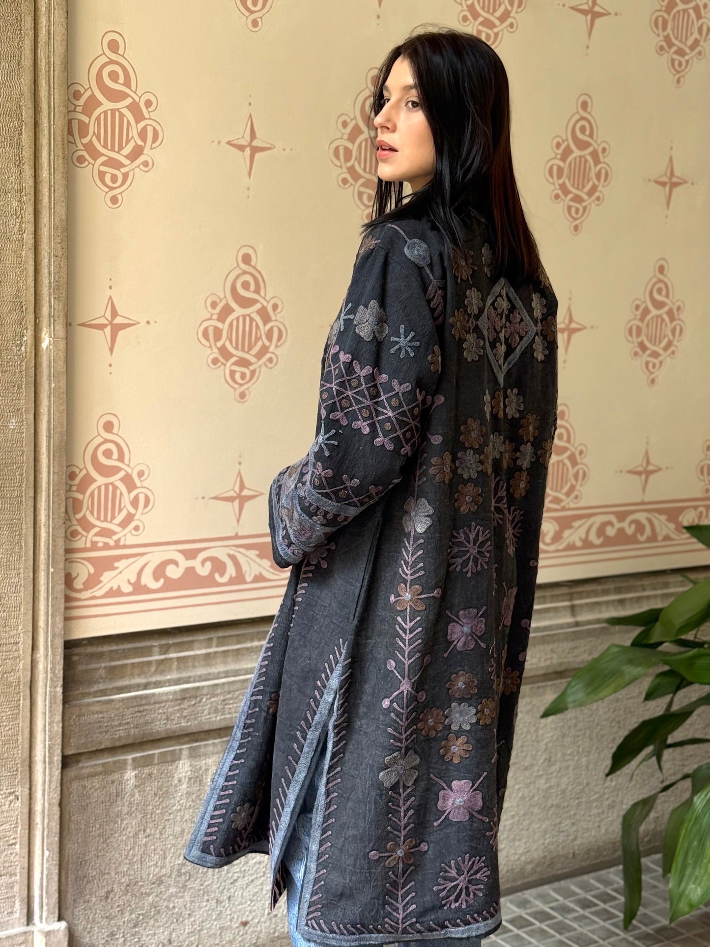 Embroidered Stone Washed Coat - One Size