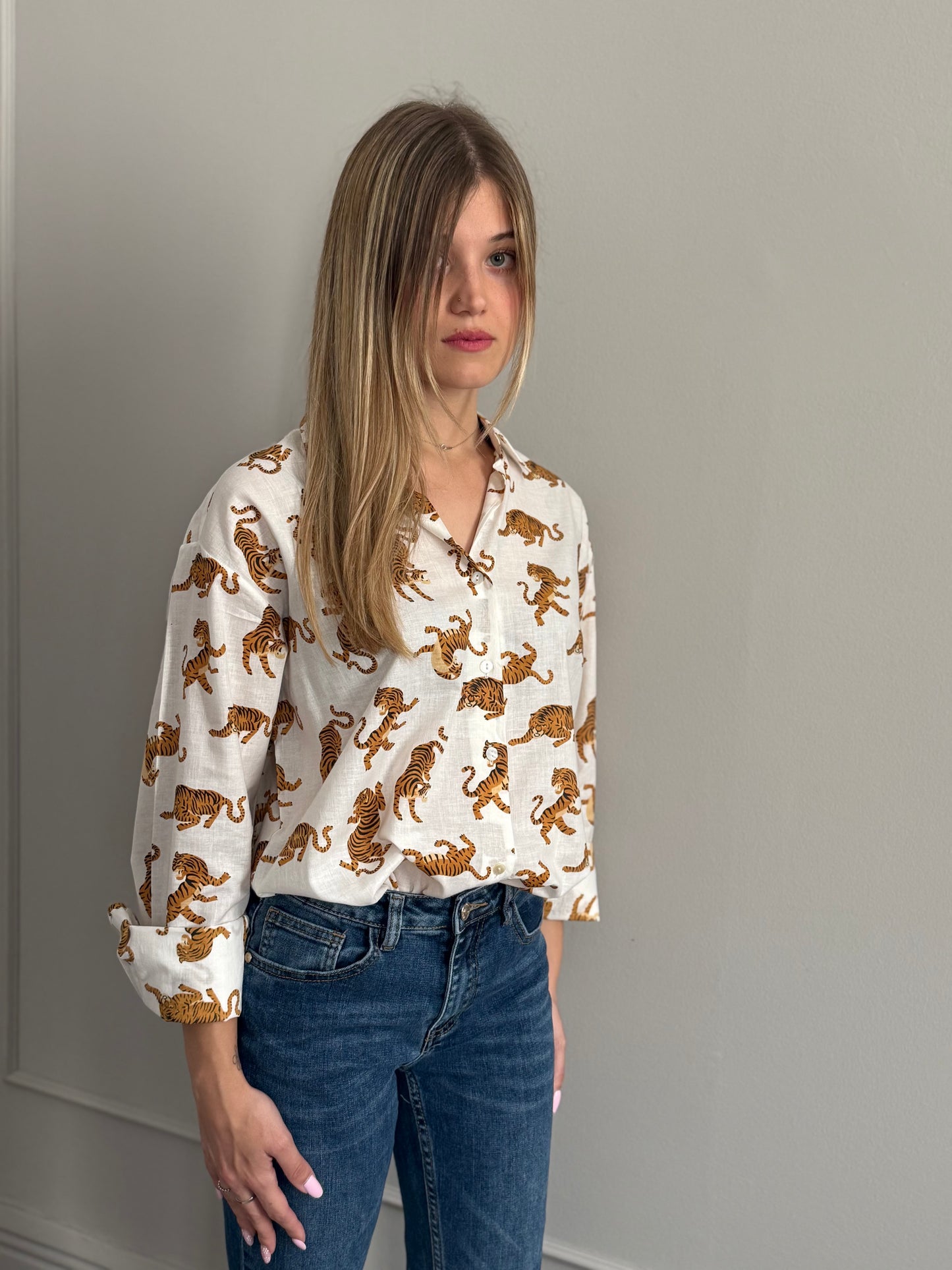 Cotton Shirt - Chinese Tiger White
