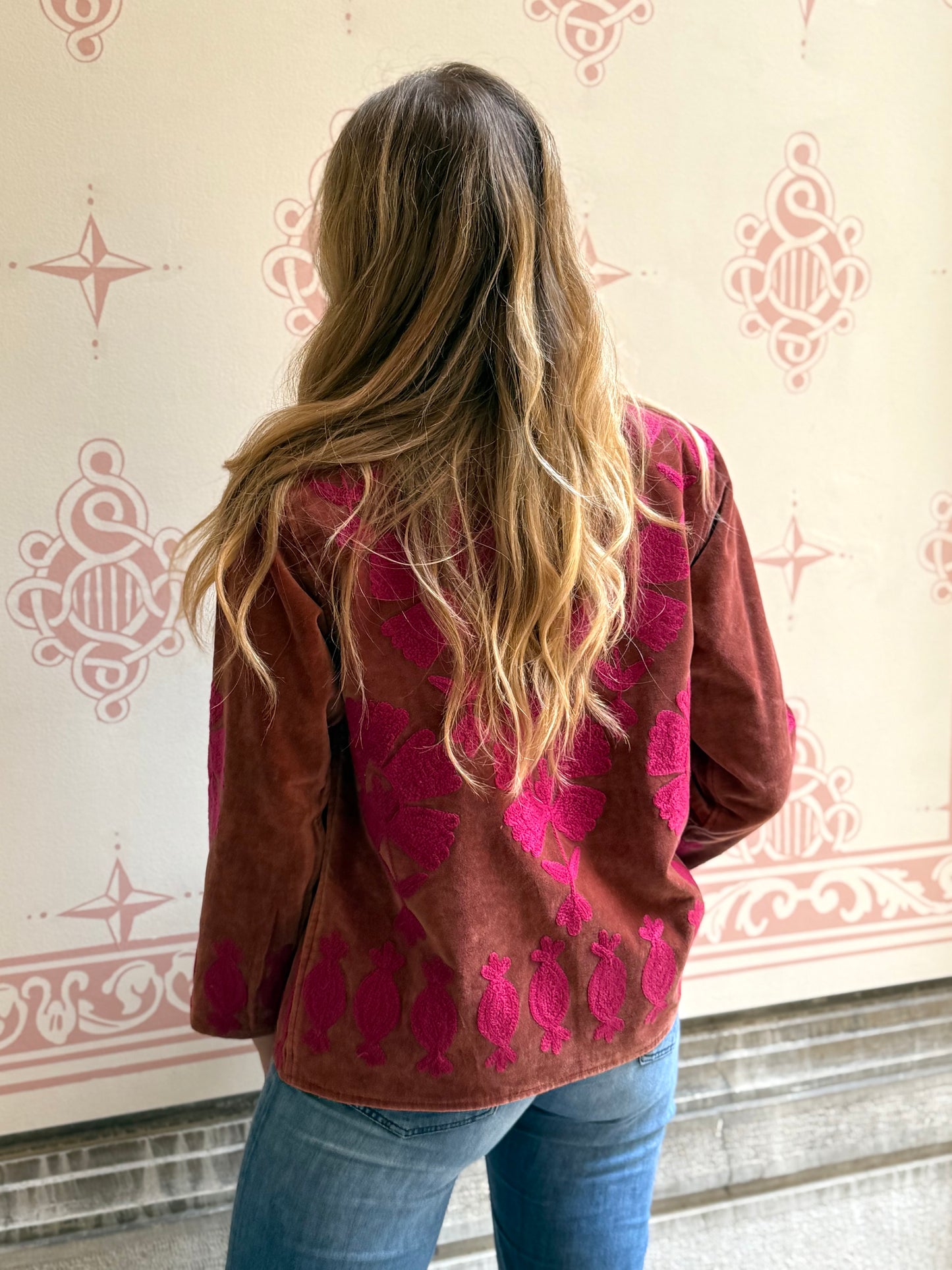 Flower Velvet Jacket - Fuchsia Medium