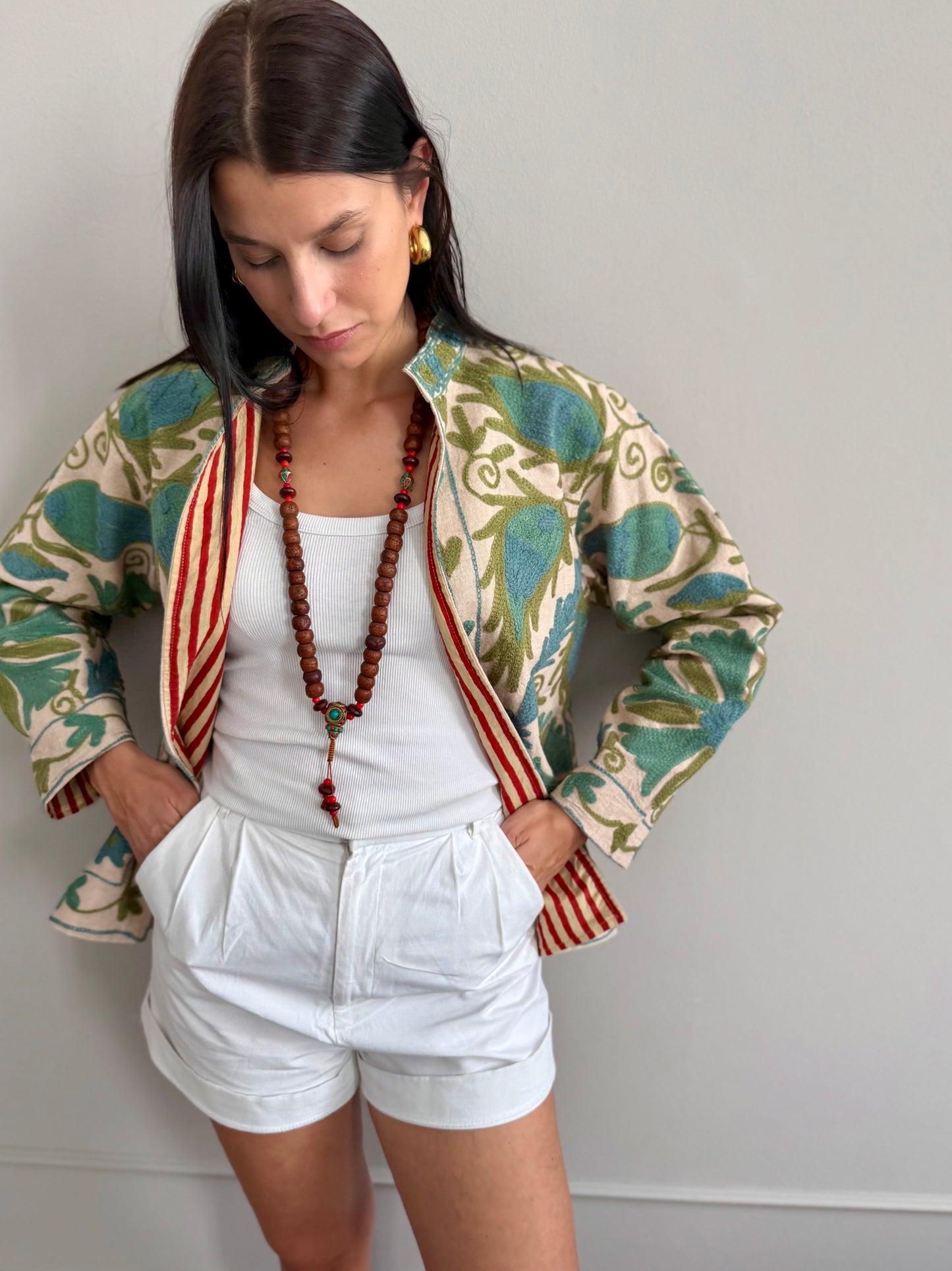 Cotton Linen Suzani Jacket Embroidered