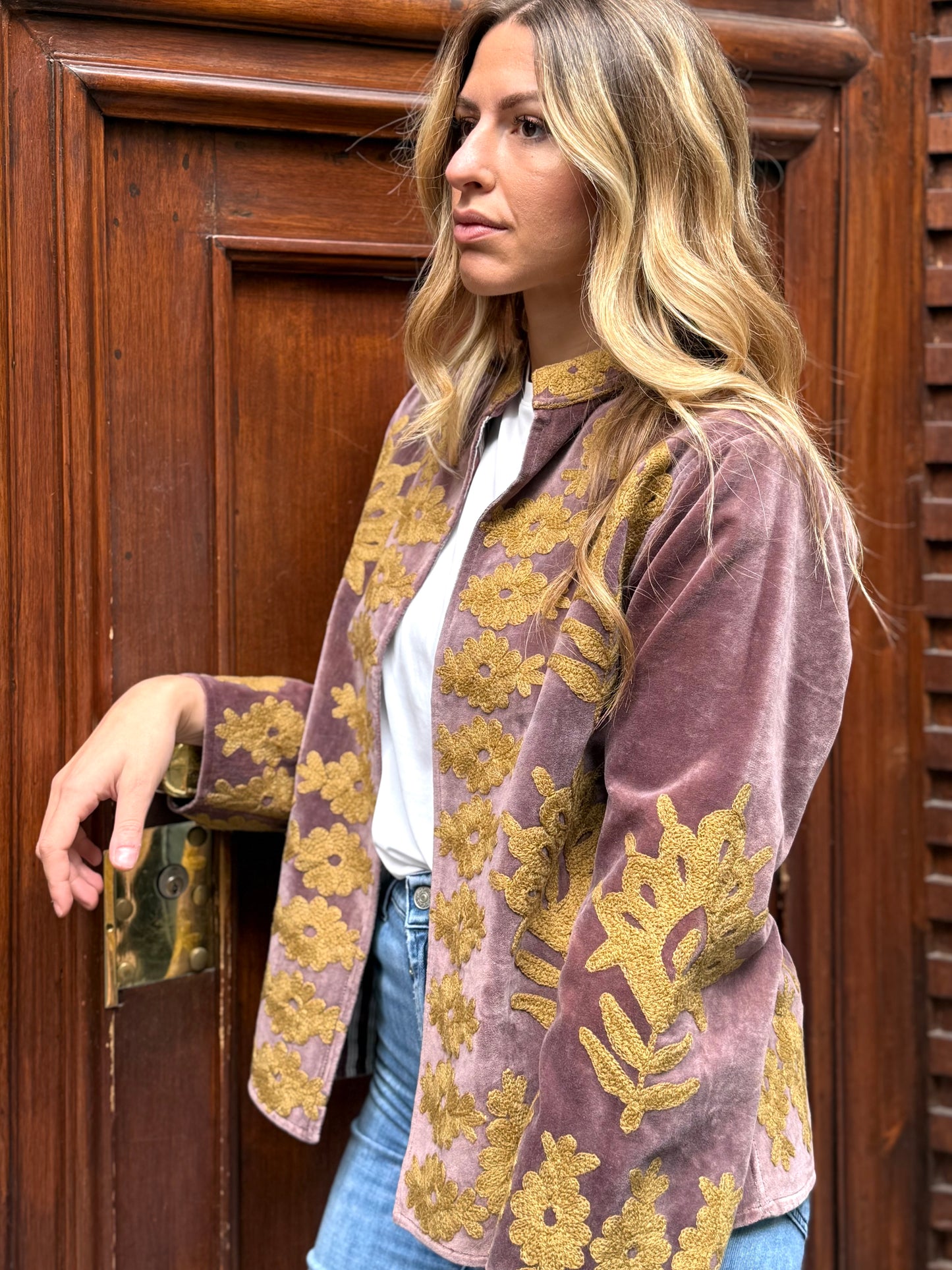 Flower Velvet Jacket - Gold