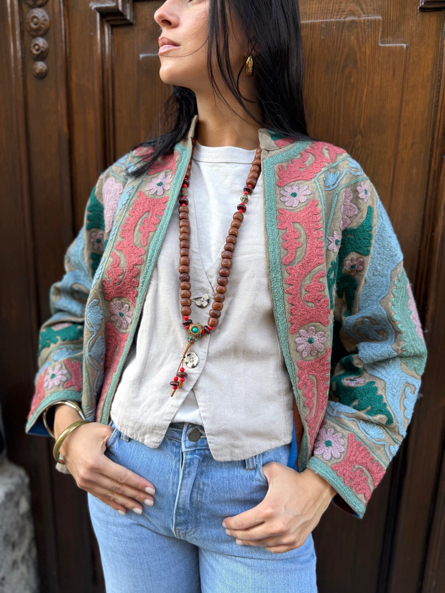 Cotton Stone Washed Suzani Jacket Embroidered