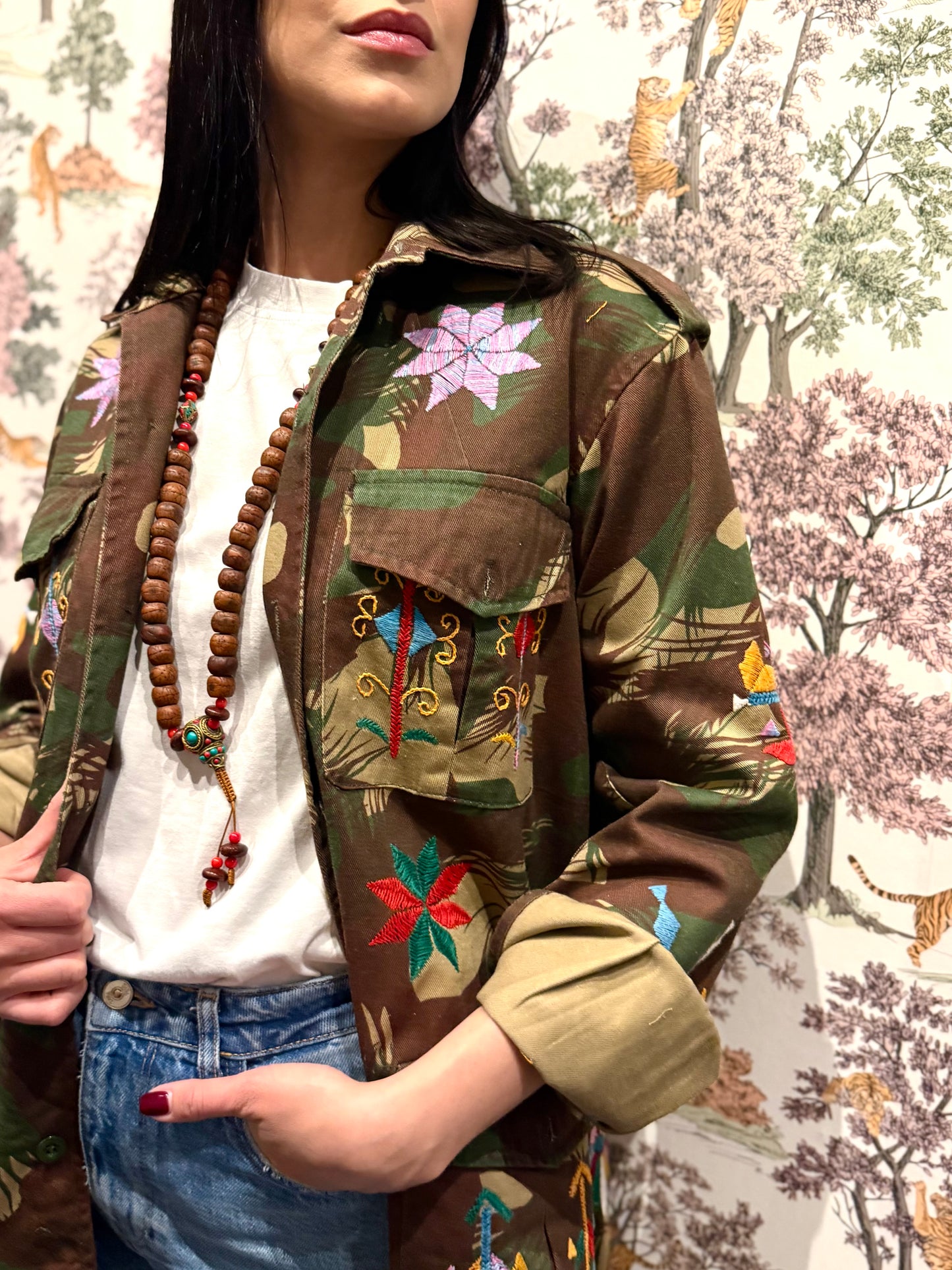 Vintage Army Jacket hand embroidered - Hindi