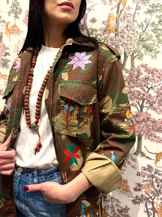 Vintage Army Jacket hand embroidered - Hindi