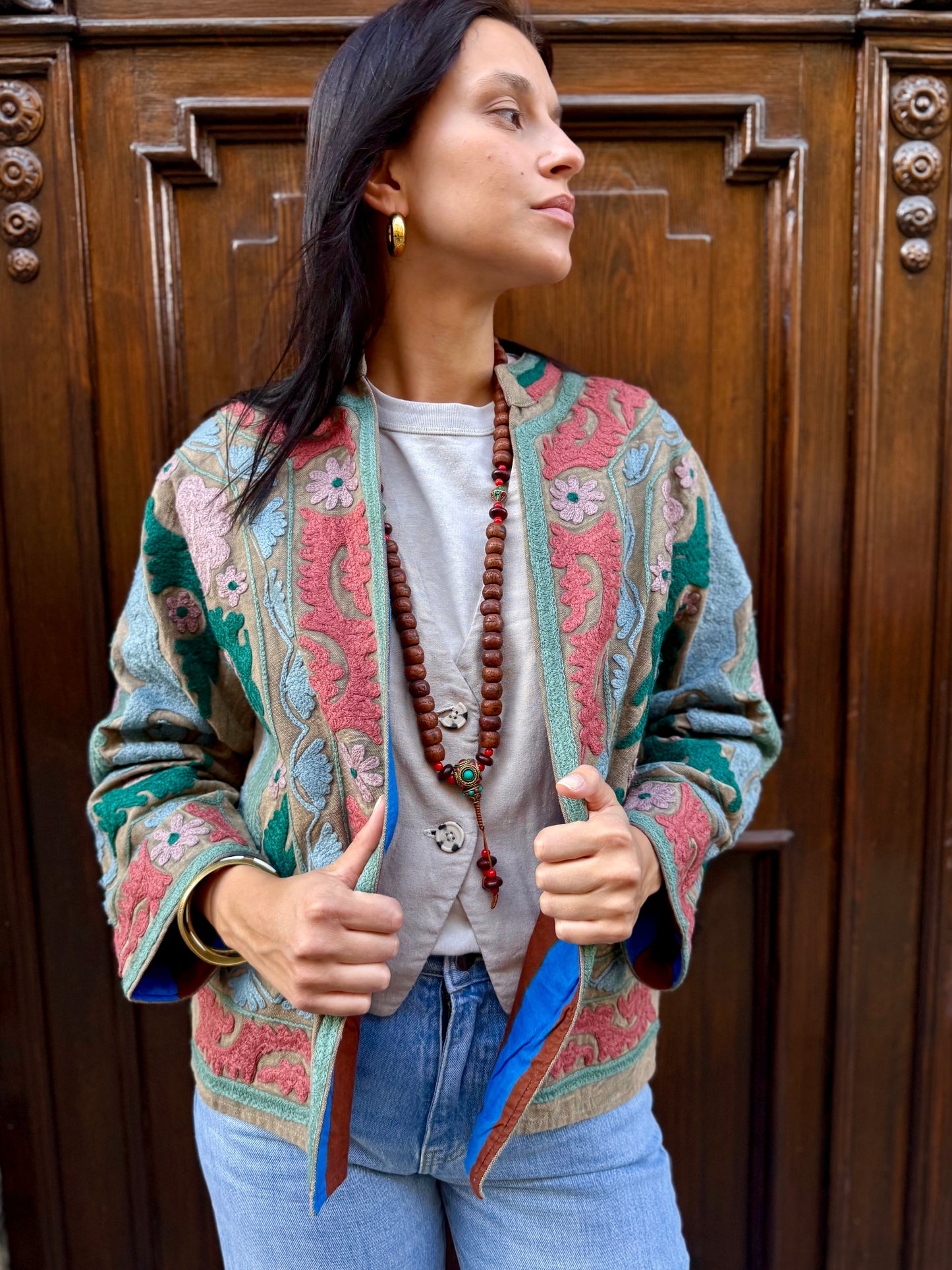 Cotton Stone Washed Suzani Jacket Embroidered