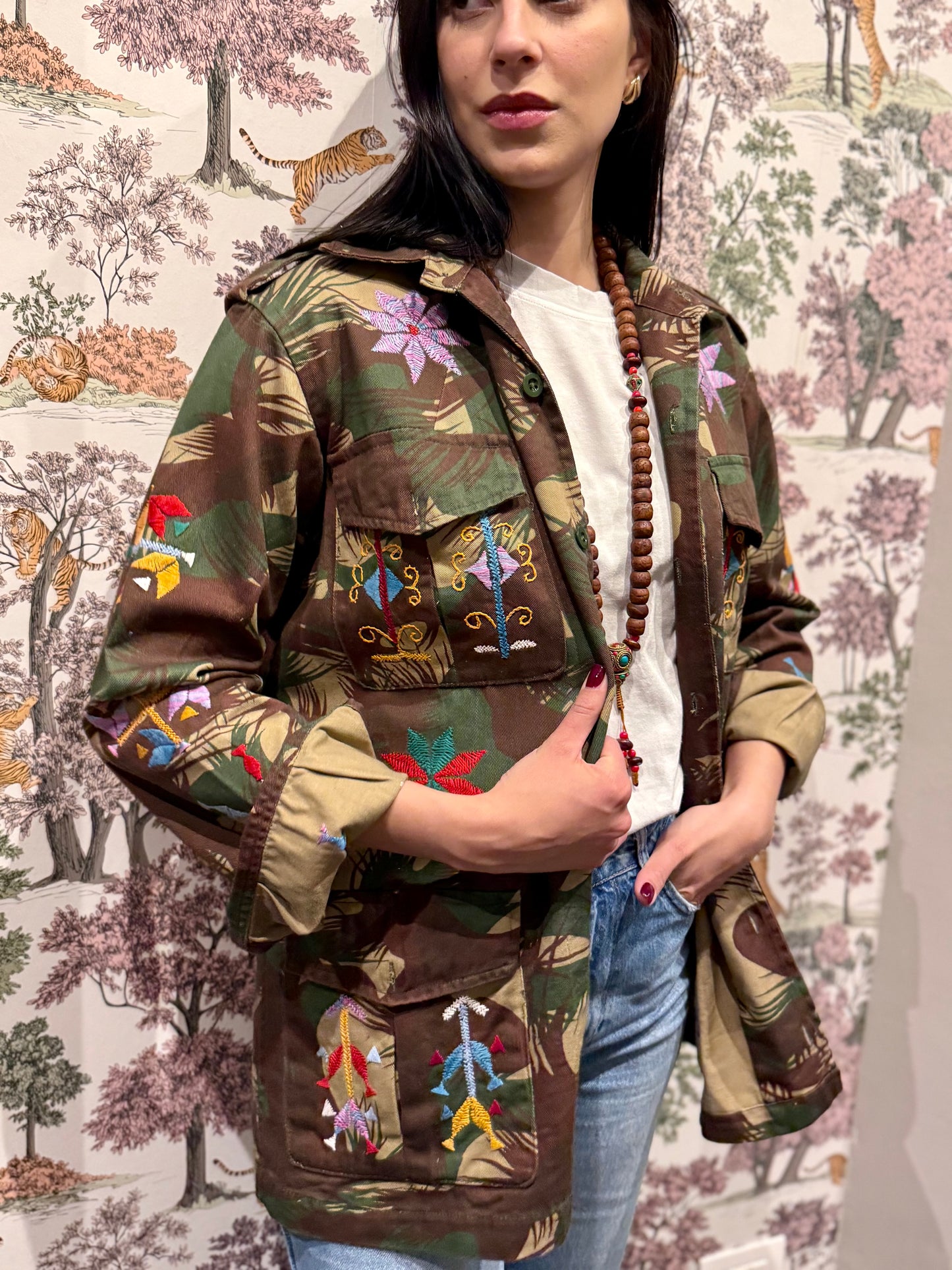 Vintage Army Jacket hand embroidered - Hindi
