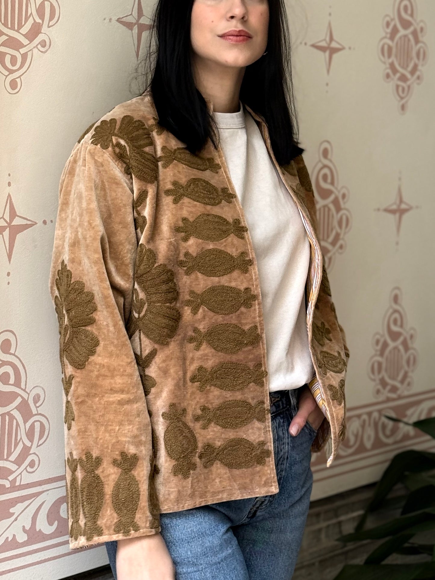 Flower Velvet Jacket - Cream