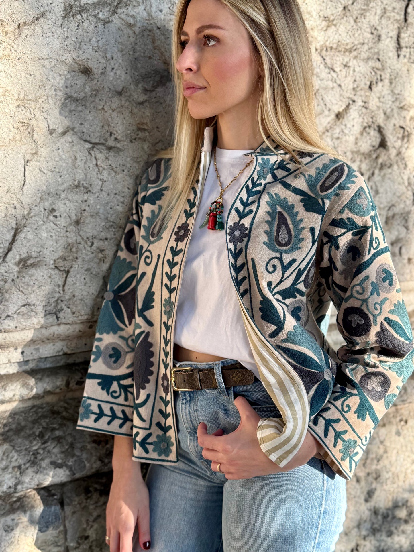 Cotton Linen Suzani Jacket Embroidered