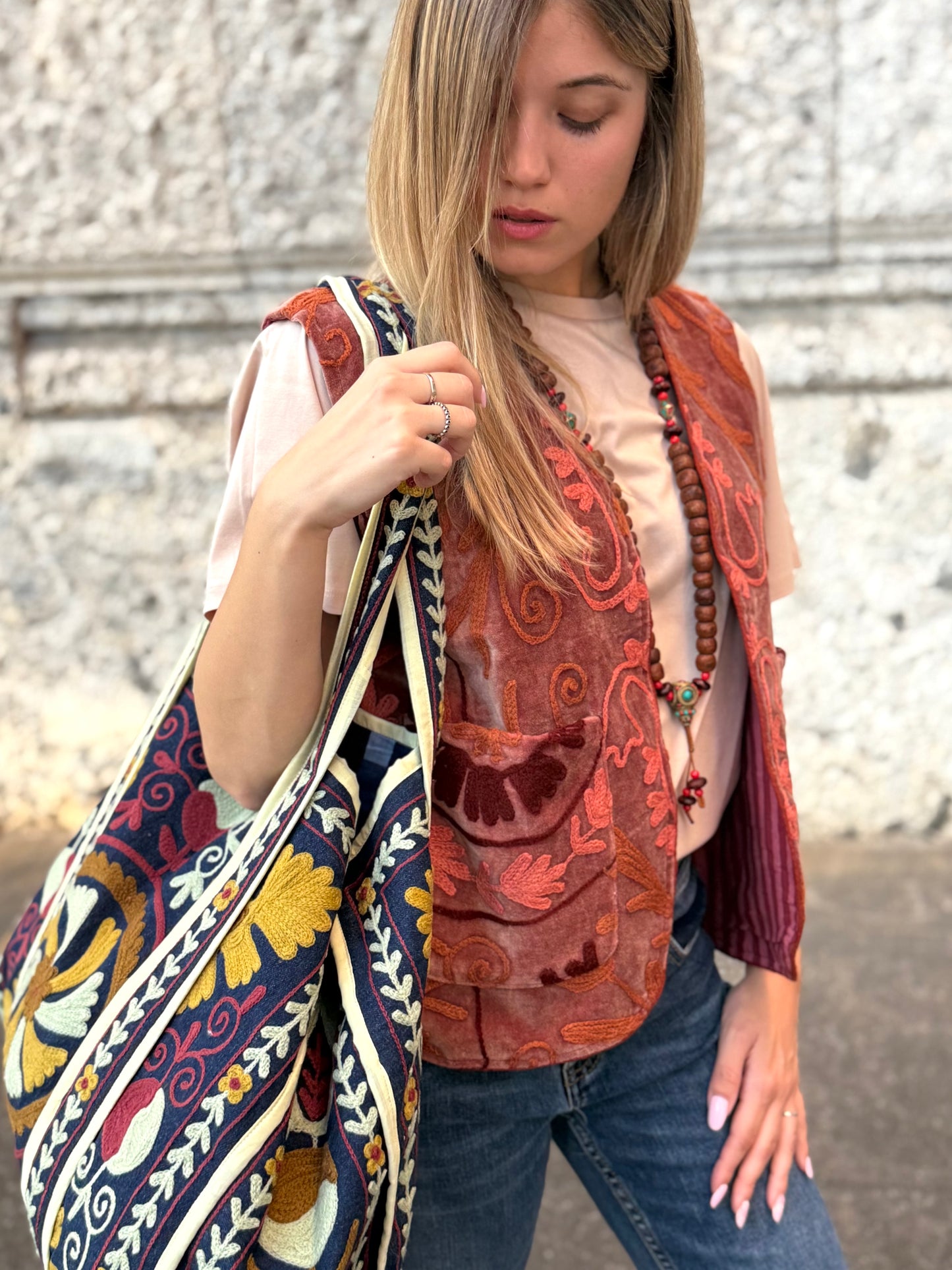 Velvet Boho Embroidered Vest Gilet