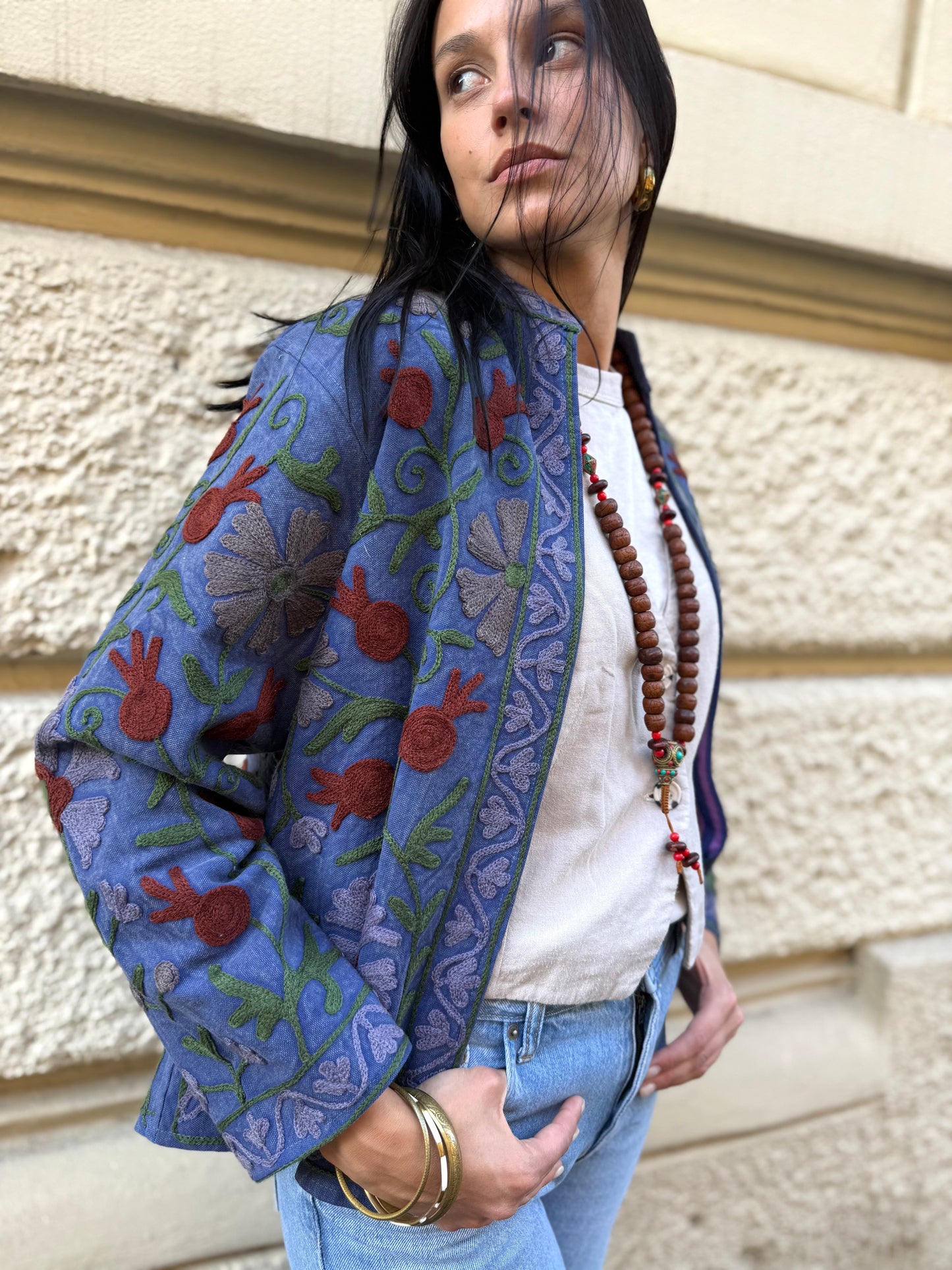 Cotton Stone Washed Suzani Jacket Embroidered