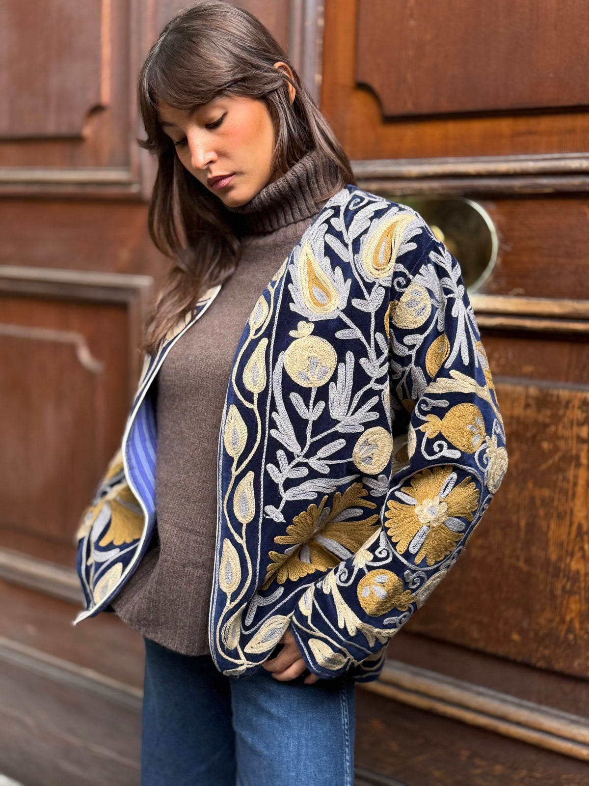 Velvet Kimono Jacket Blue