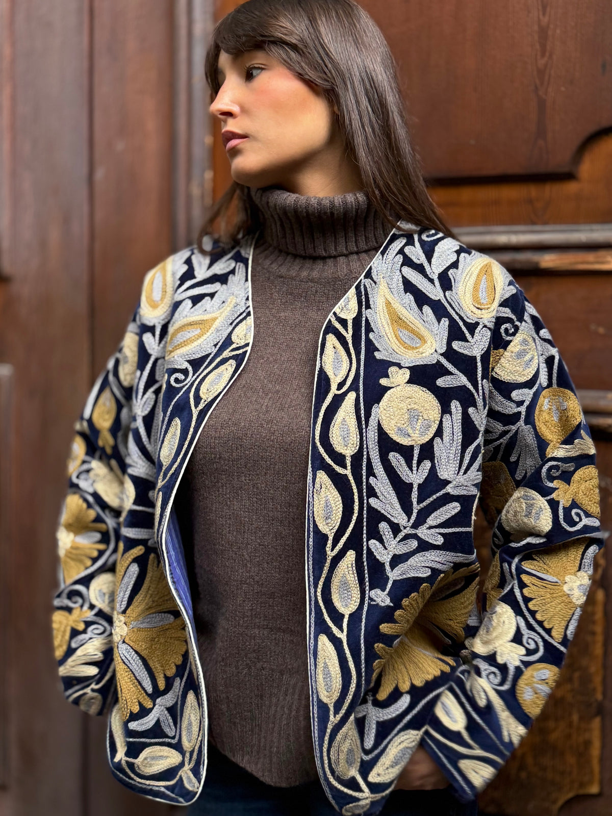 Velvet Kimono Jacket Blue