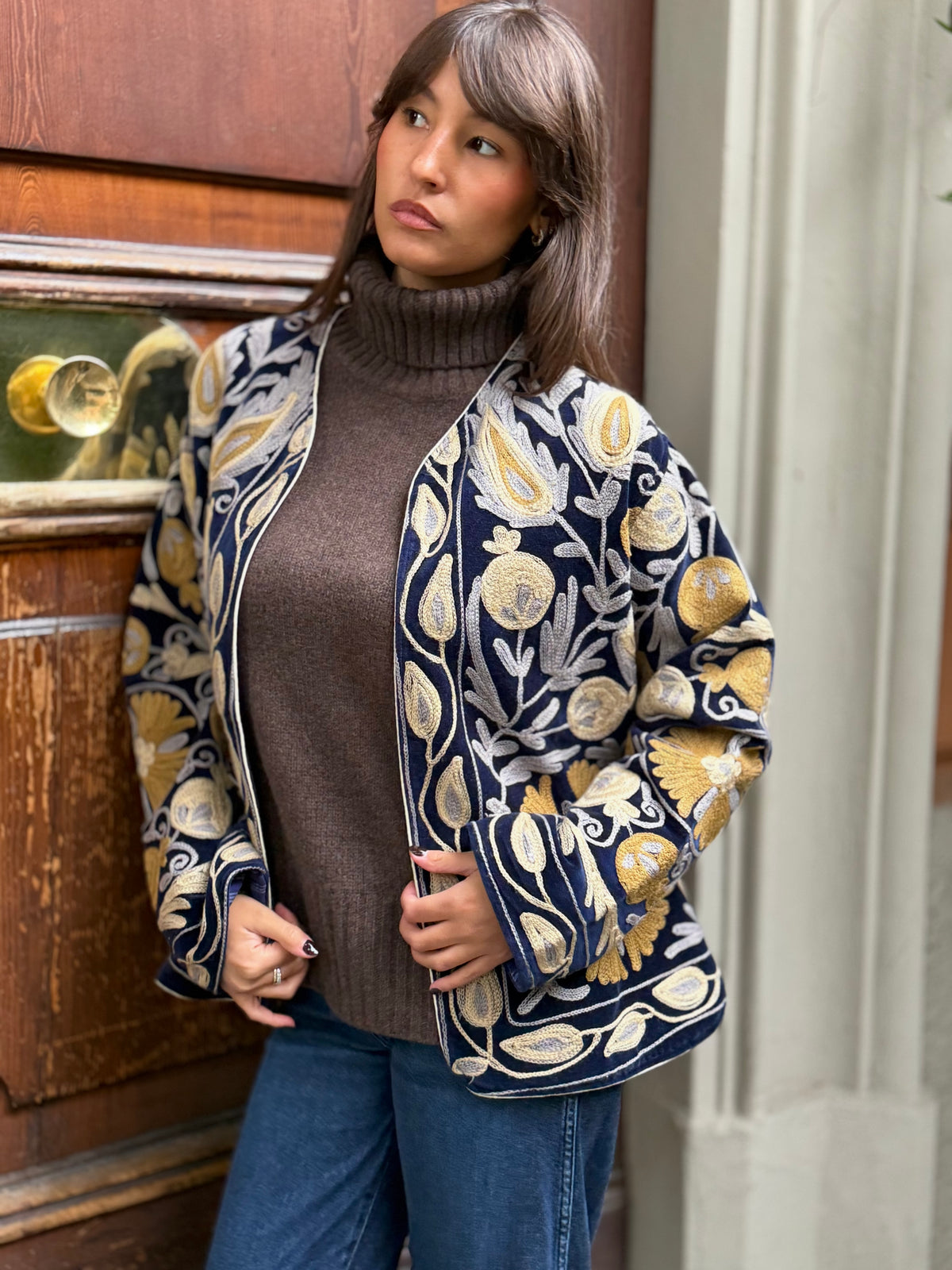 Velvet Kimono Jacket Blue