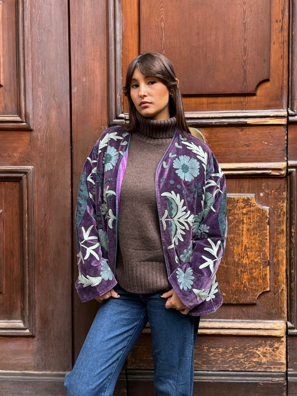 Velvet Kimono Jacket Purple