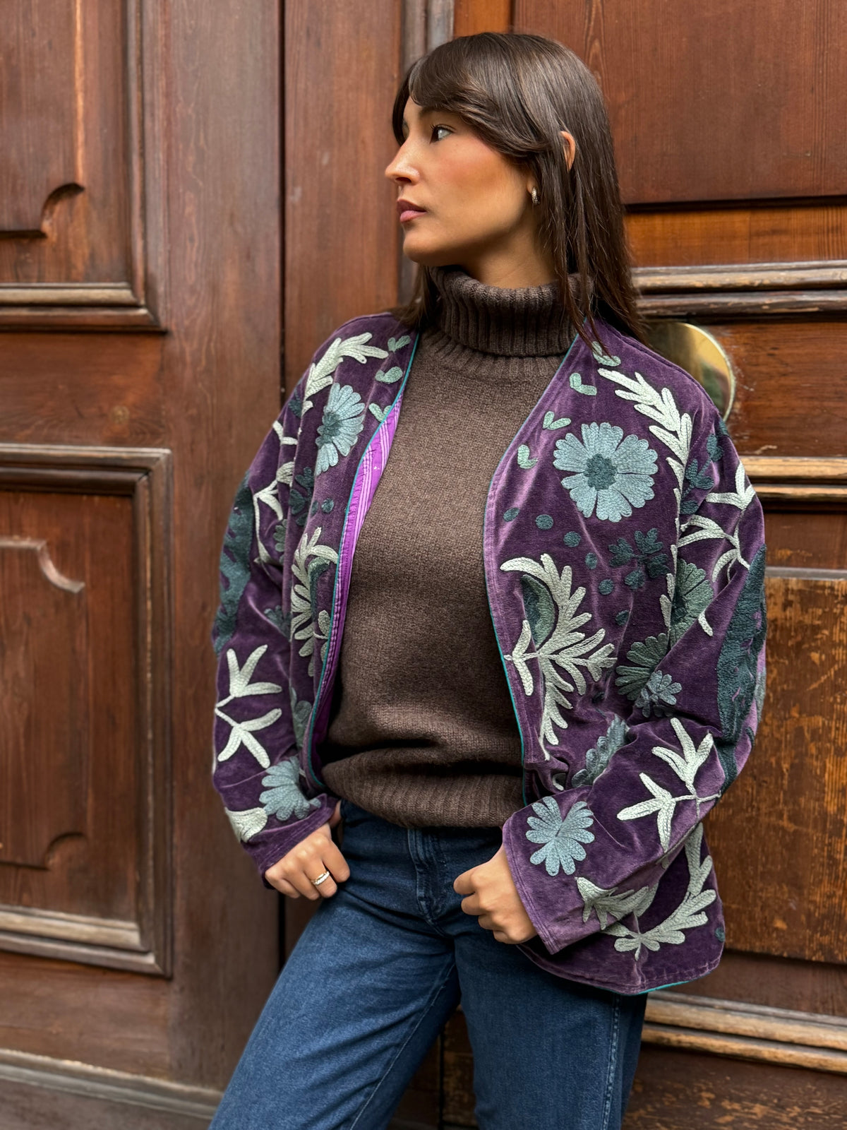 Velvet Kimono Jacket Purple
