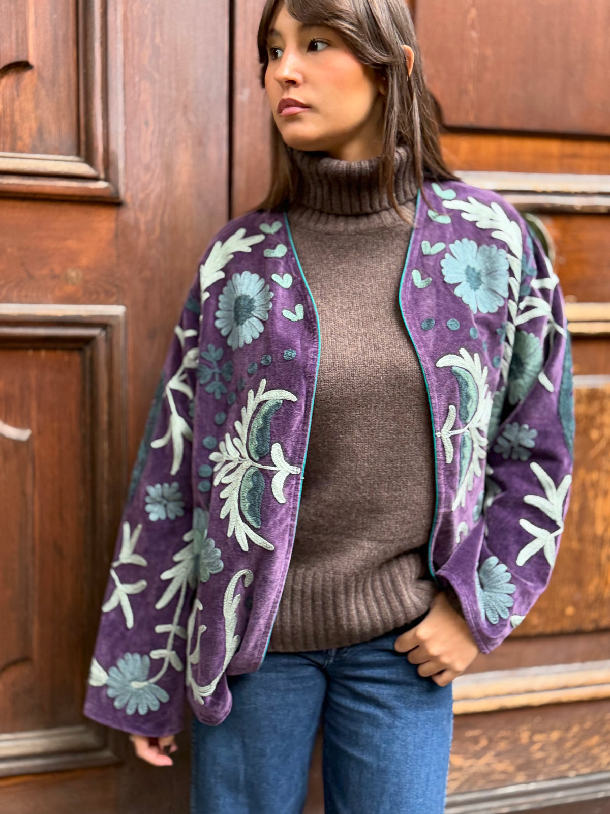 Velvet Kimono Jacket Purple
