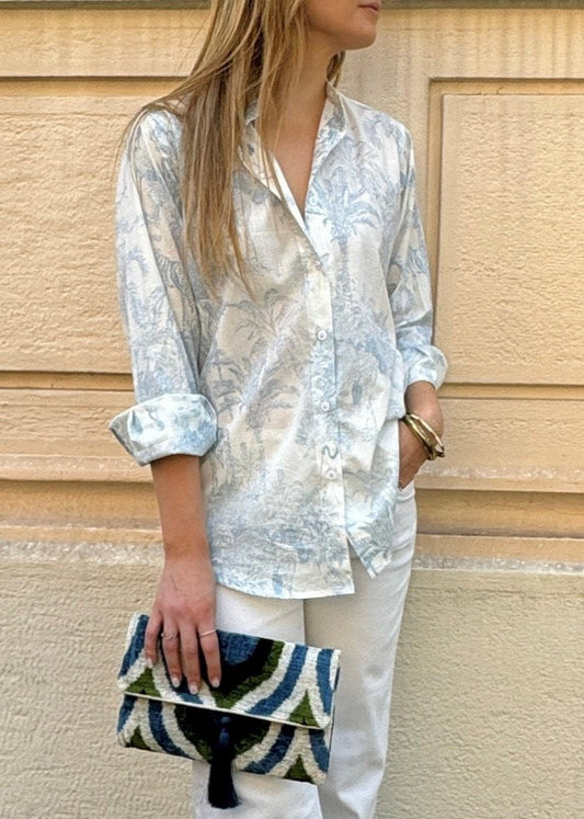 Camicia in cotone organico leggero - Jungle Azzurro