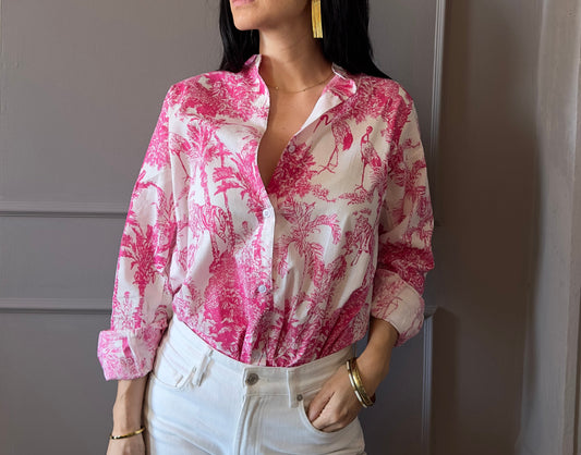 Camicia in cotone organico leggero - Jungle Fucsia