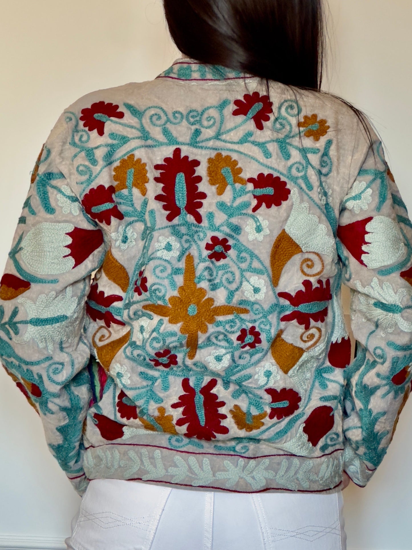 Suzani Giacca Kimono in cotone ricamata