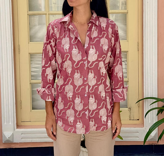 Camicia in cotone organico - Tigre Tibetana Rosa Antico