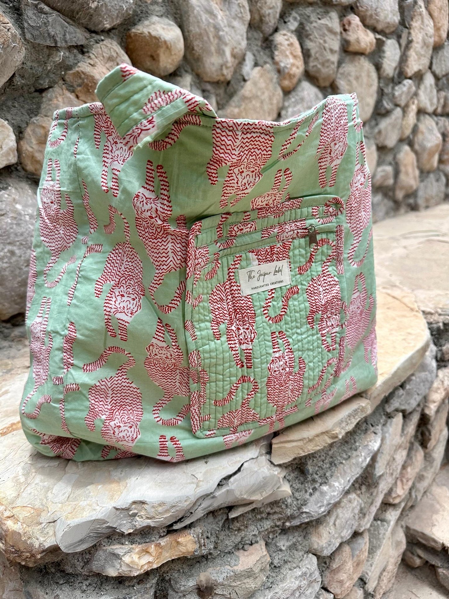 Tote Bag in cotone organico trapuntato - Tigre Tibetana