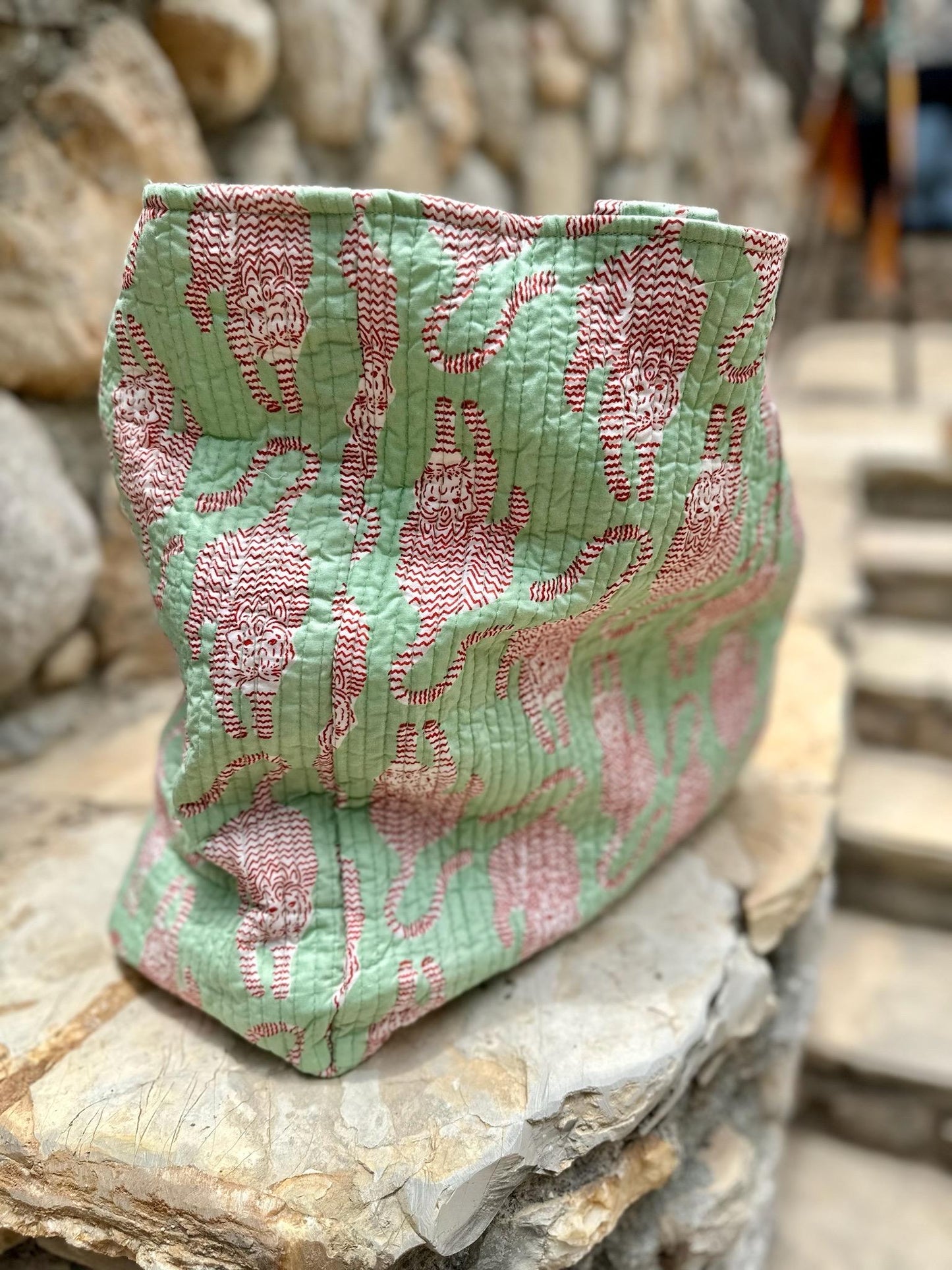 Tote Bag in cotone organico trapuntato - Tigre Tibetana